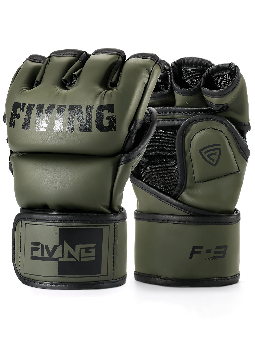 Fingerless MMA training gloves SF2689, breathable PU leather, green, with wrist support for boxing and kickboxing.